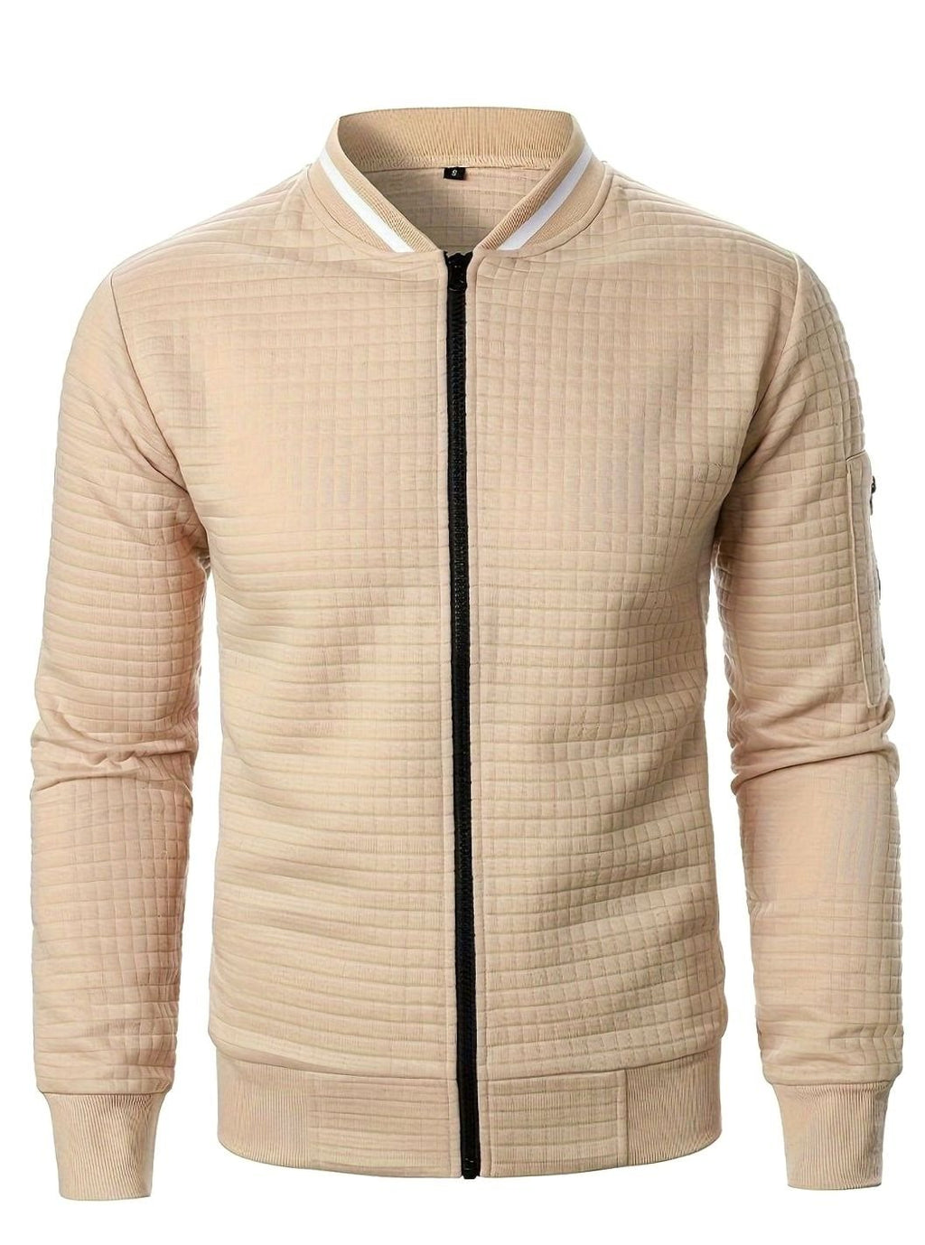 Men's Textured Zip-Up Bomber Jacket Ribbed Trim