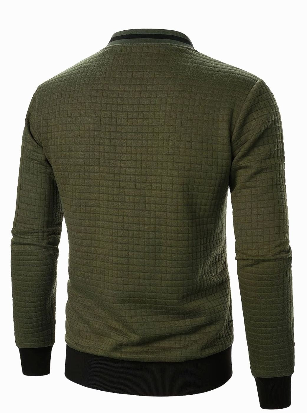 Men's Textured Zip-Up Bomber Jacket Ribbed Trim