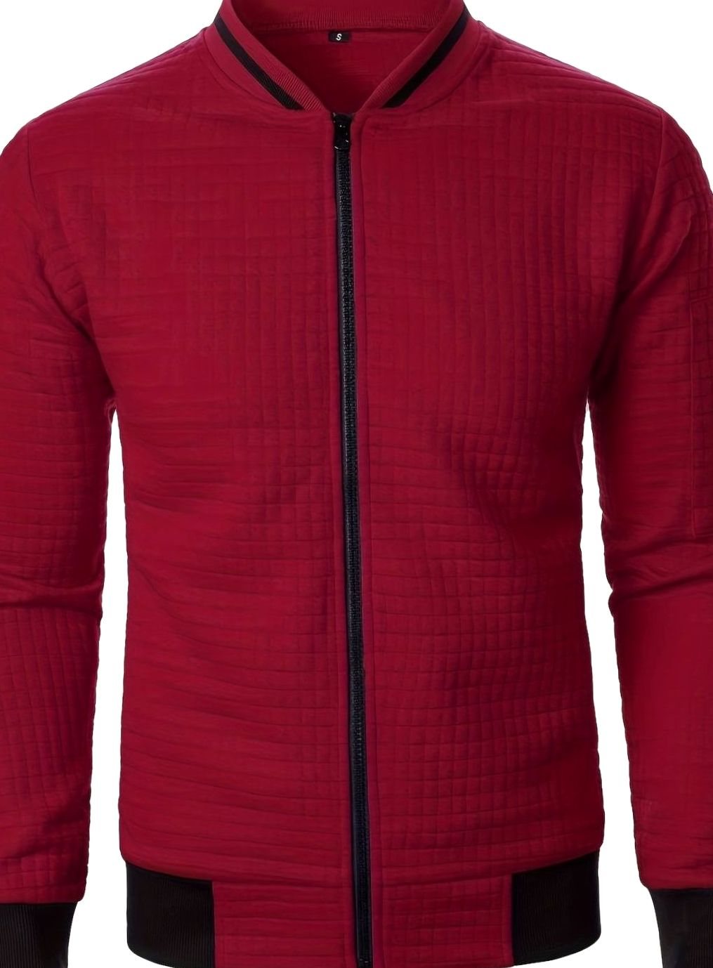 Men's Textured Zip-Up Bomber Jacket Ribbed Trim