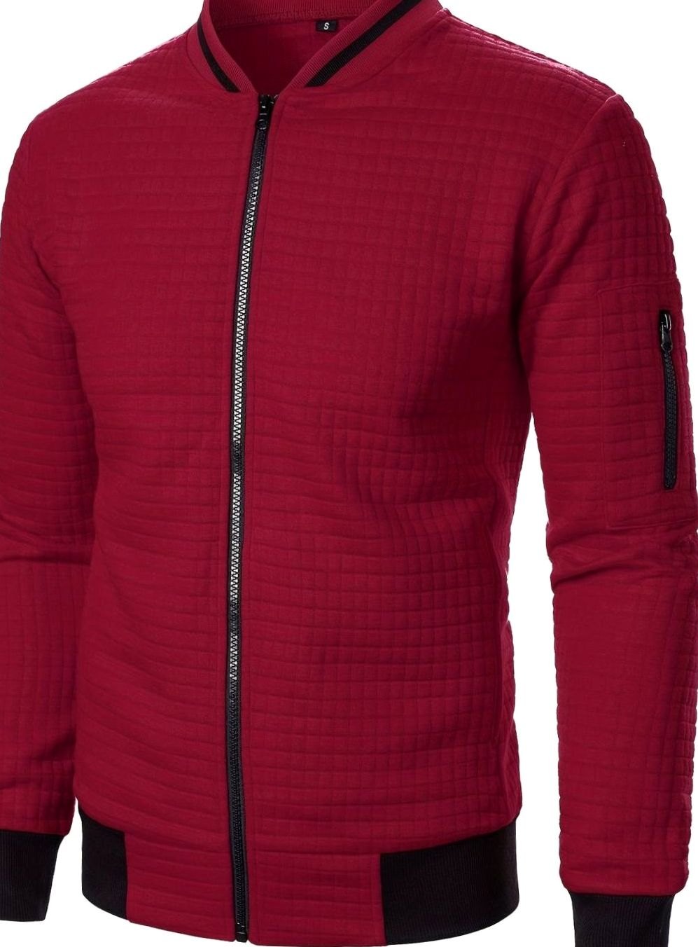 Men's Textured Zip-Up Bomber Jacket Ribbed Trim
