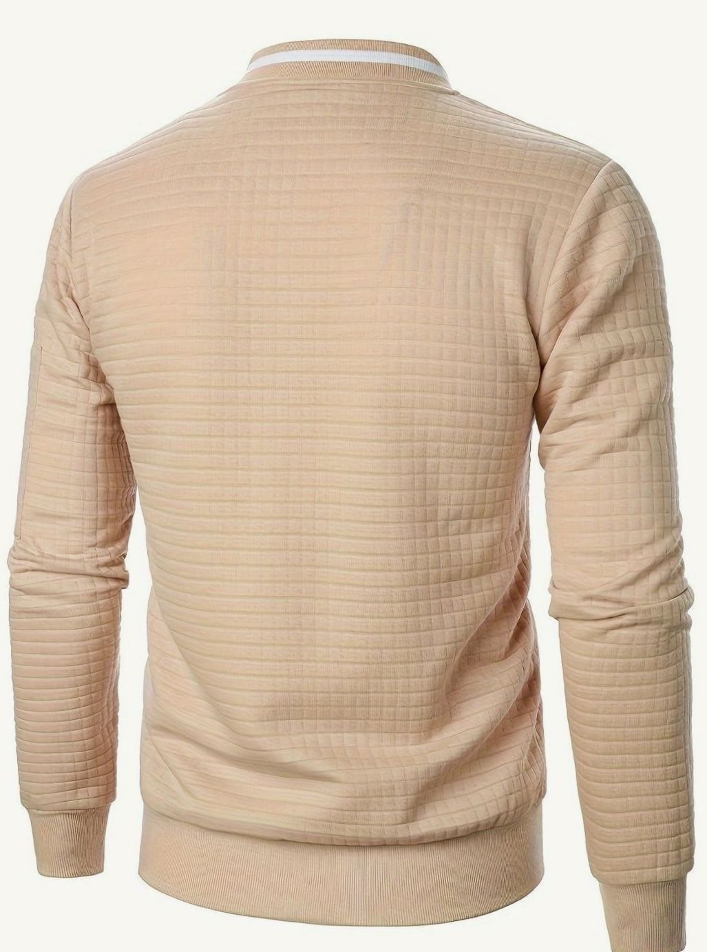 Men's Textured Zip-Up Bomber Jacket Ribbed Trim