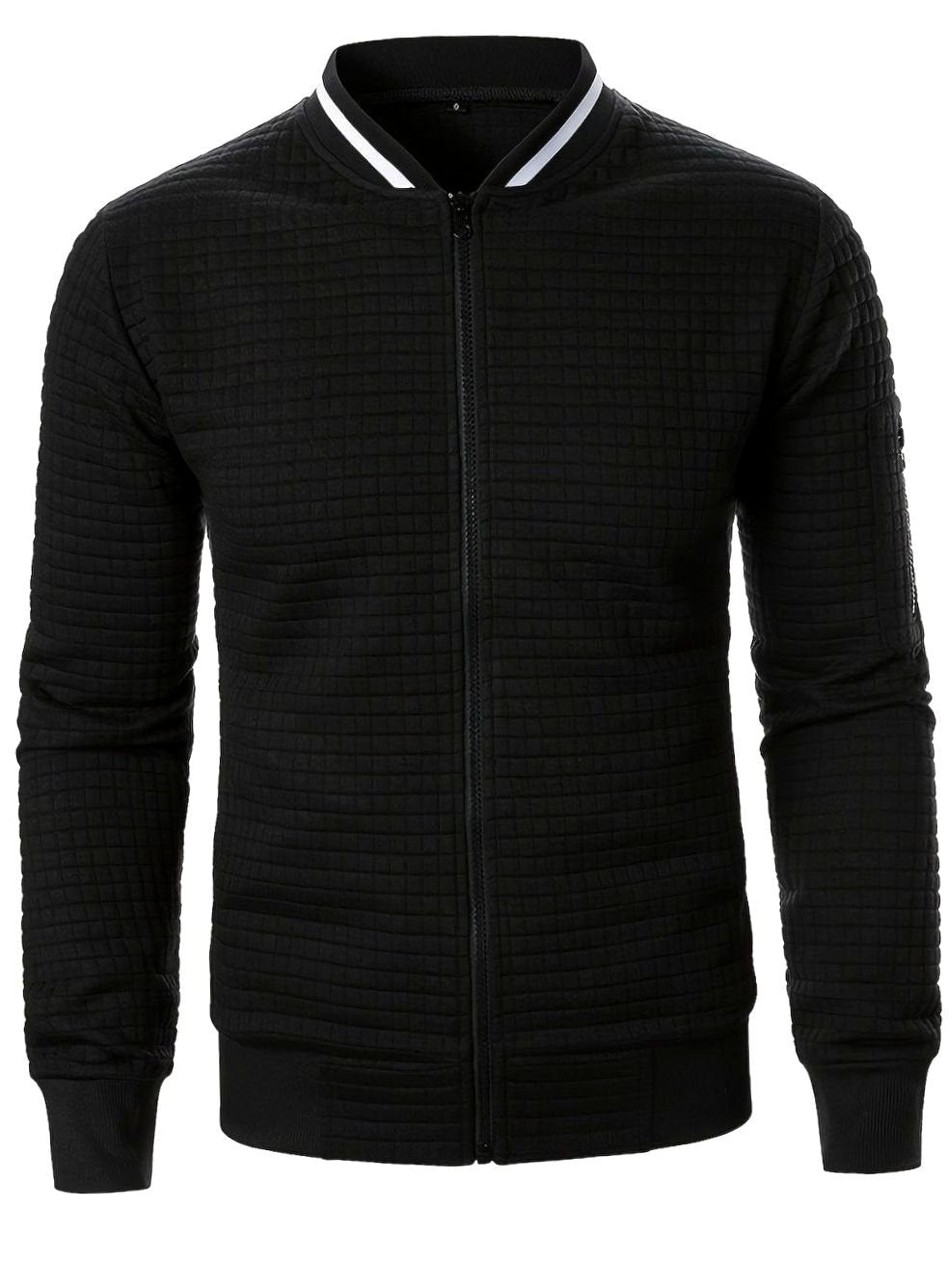 Men's Textured Zip-Up Bomber Jacket Ribbed Trim