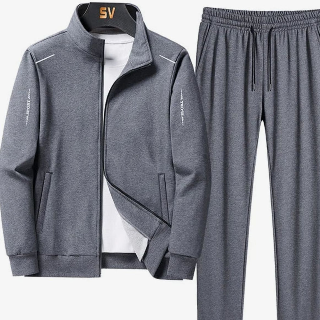 Men's Two-Piece Zip-Up Casual Tracksuit Jogger Set - Grey