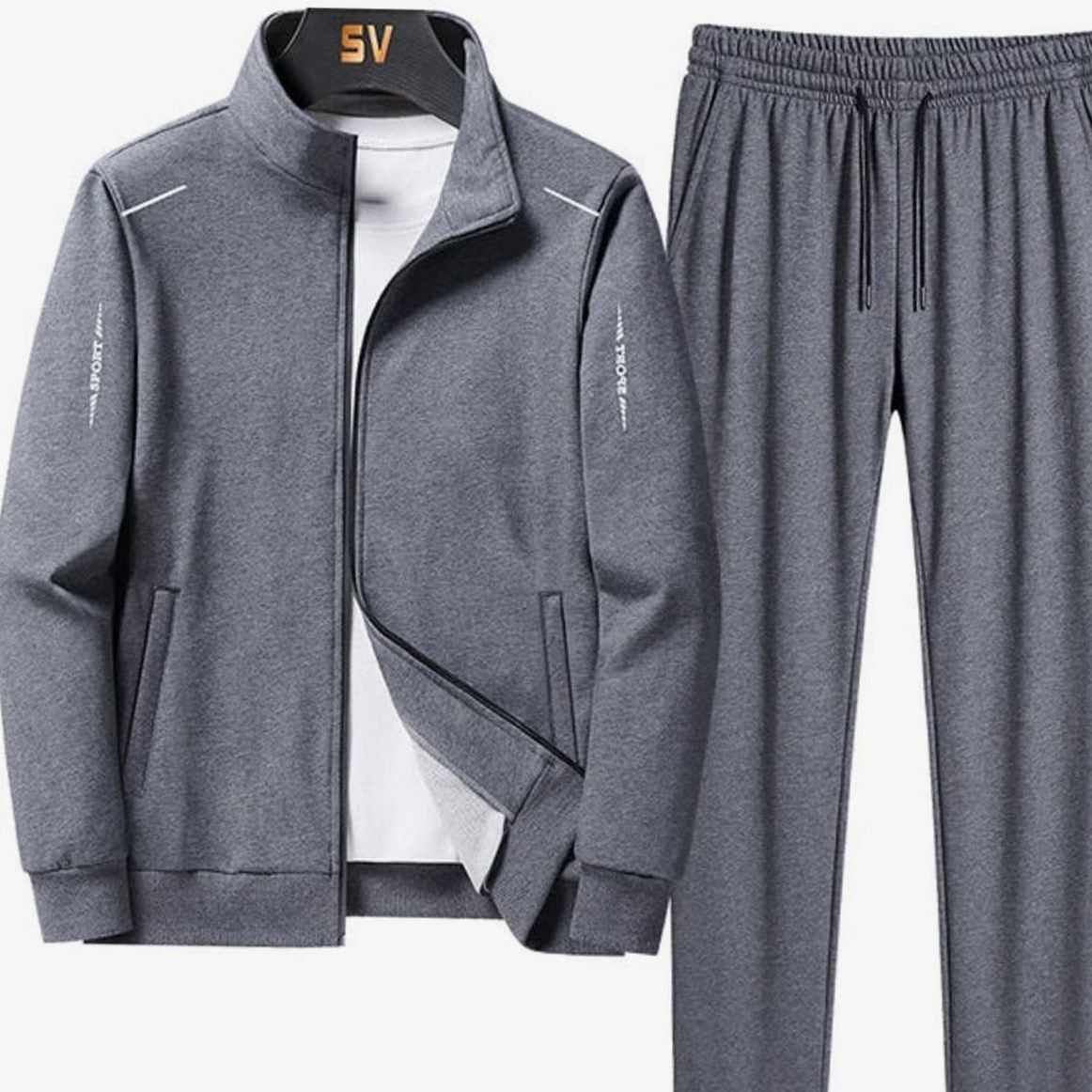 Men's Two-Piece Zip-Up Casual Tracksuit Jogger Set - Grey