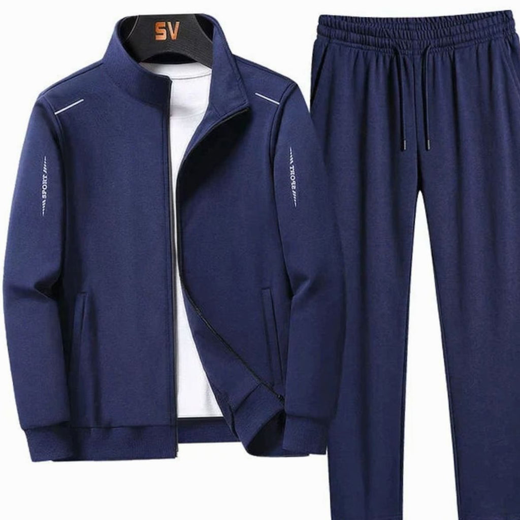 Men's Two-Piece Zip-Up Casual Tracksuit Jogger Set - Dark Blue