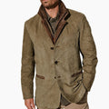 Men's Vintage Suede Faux Leather Button-Front Blazer Jacket - Khaki