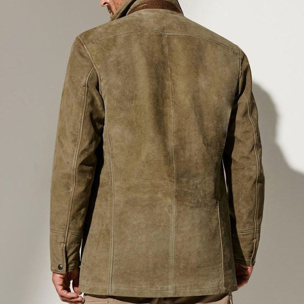 Men's Vintage Suede Faux Leather Button-Front Blazer Jacket