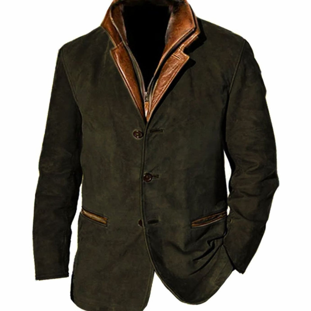 Men's Vintage Suede Faux Leather Button-Front Blazer Jacket - Green