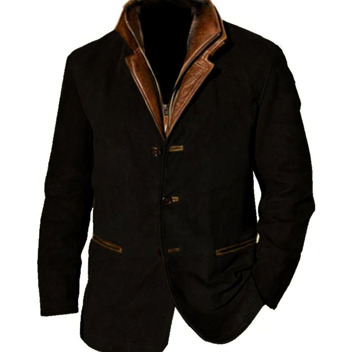 Men's Vintage Suede Faux Leather Button-Front Blazer Jacket - Black
