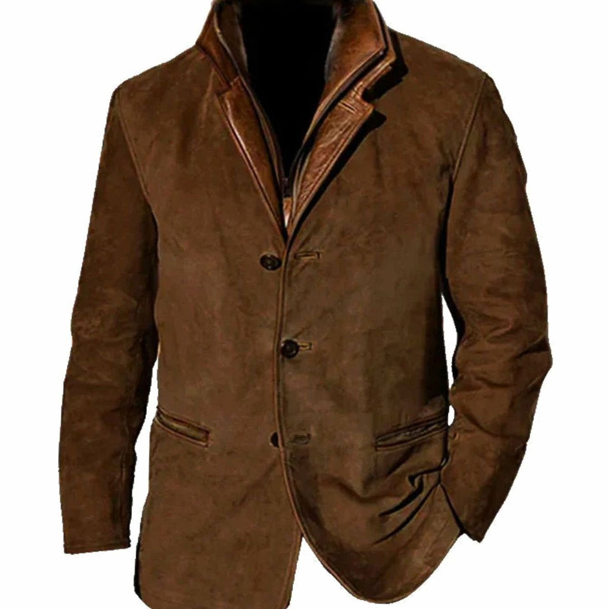 Men's Vintage Suede Faux Leather Button-Front Blazer Jacket - Brown