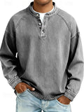 Men's Vintage Washed Henley Pullover Mens Knit Sweater Long Sleeve - Gray