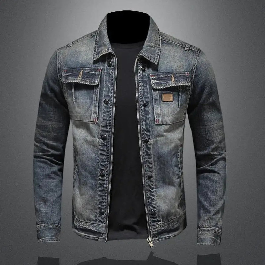 Men's Vintage Washed Retro Denim Jacket Mens Wool Coat Style