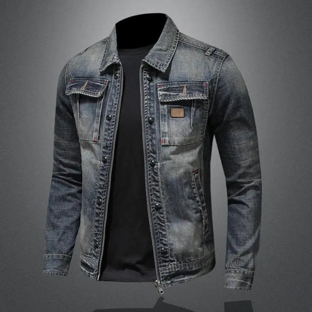 Men's Vintage Washed Retro Denim Jacket Mens Wool Coat Style
