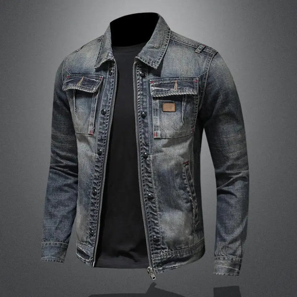 Men's Vintage Washed Retro Denim Jacket Mens Wool Coat Style