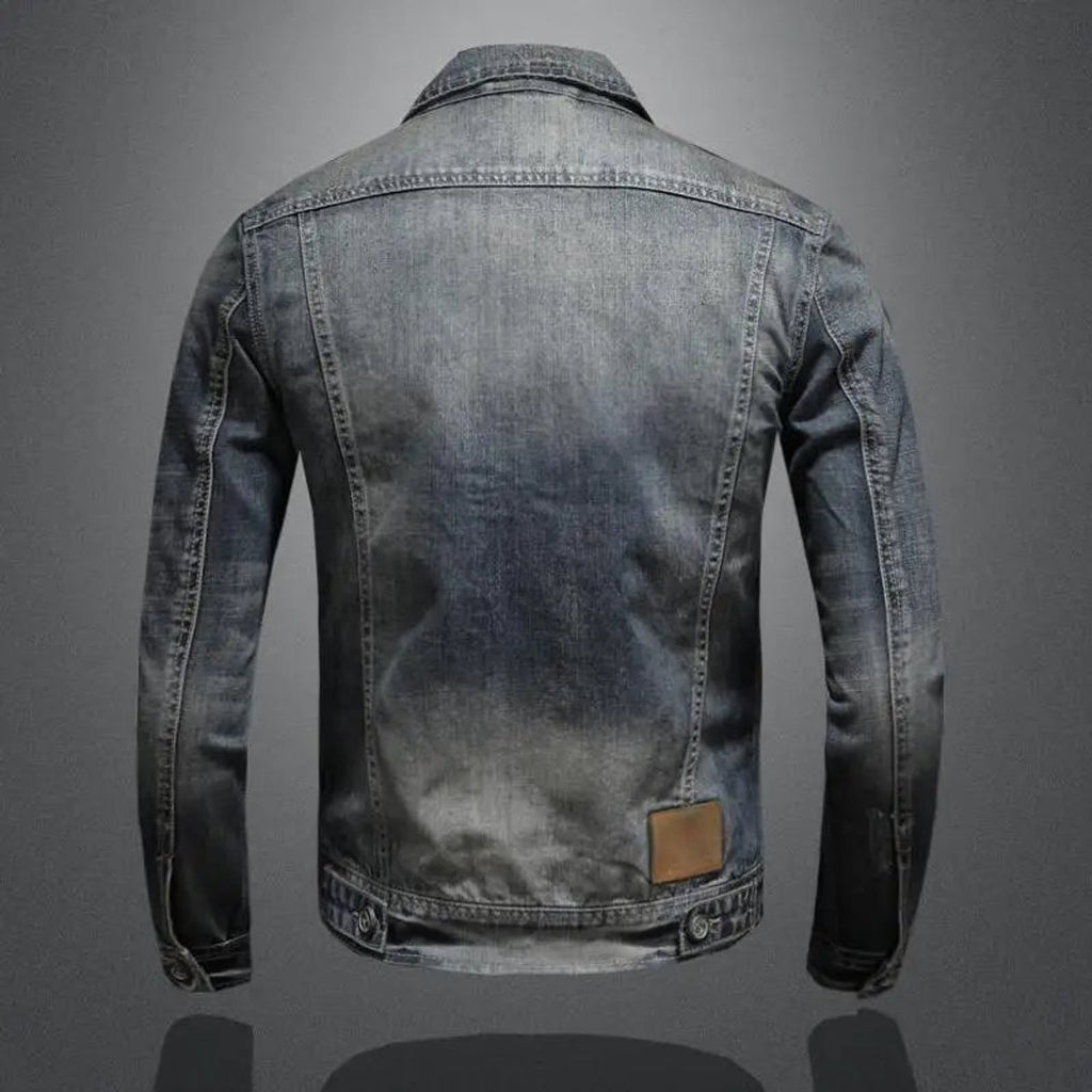 Men's Vintage Washed Retro Denim Jacket Mens Wool Coat Style