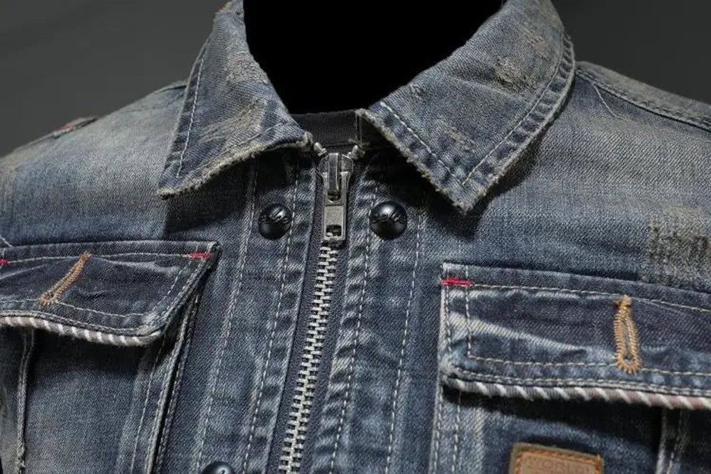 Men's Vintage Washed Retro Denim Jacket Mens Wool Coat Style