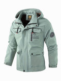 Men's Waterproof Hooded Insulated Winter Jacket Multi-Pocket - Light Green