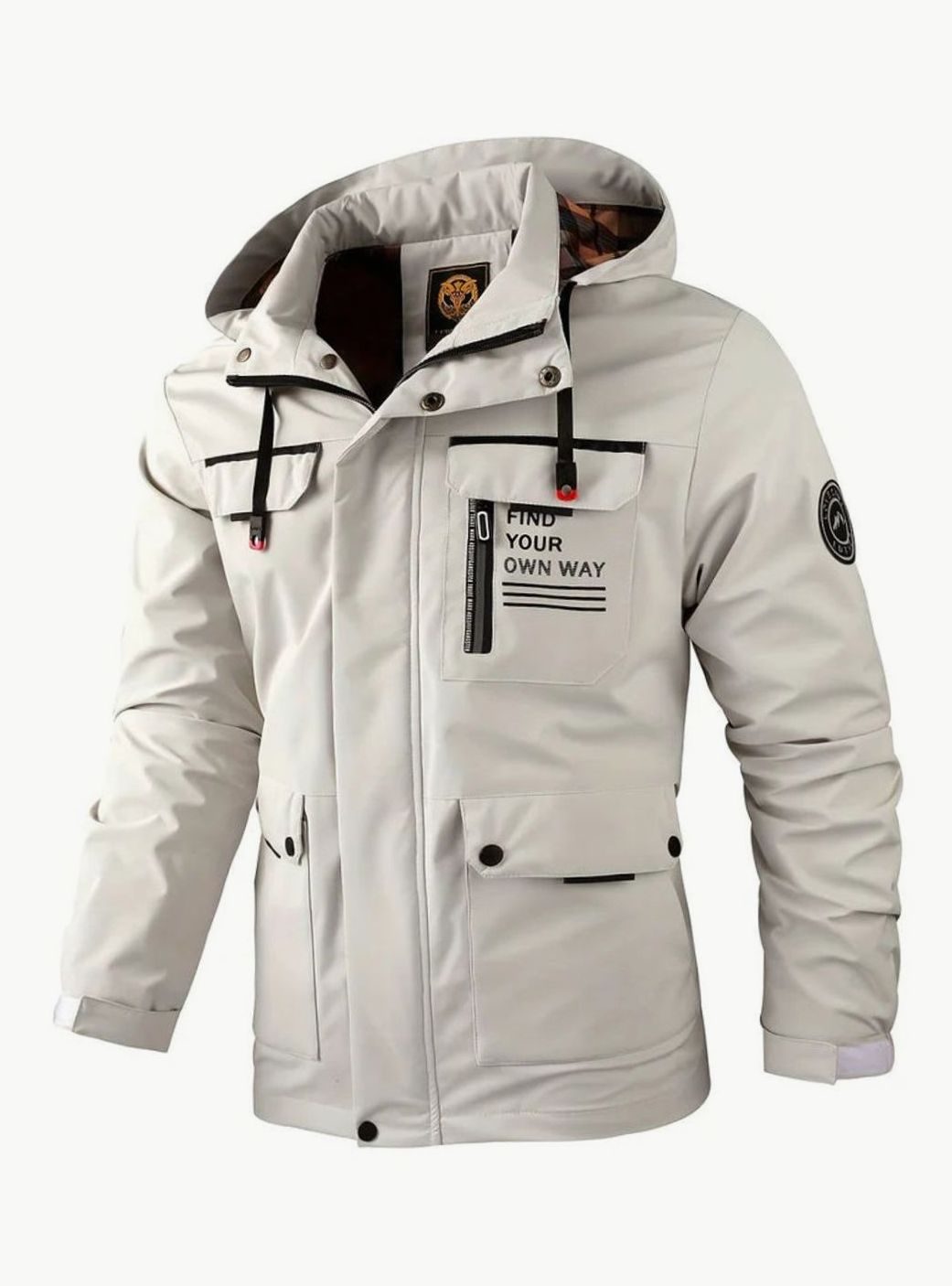 Men's Waterproof Hooded Insulated Winter Jacket Multi-Pocket - White
