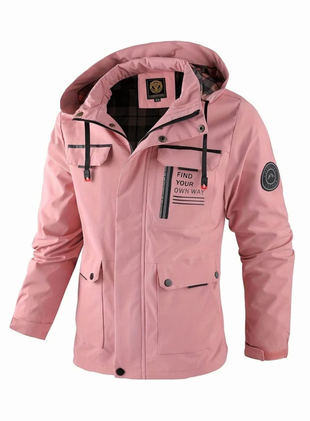 Men's Waterproof Hooded Insulated Winter Jacket Multi-Pocket - Pink