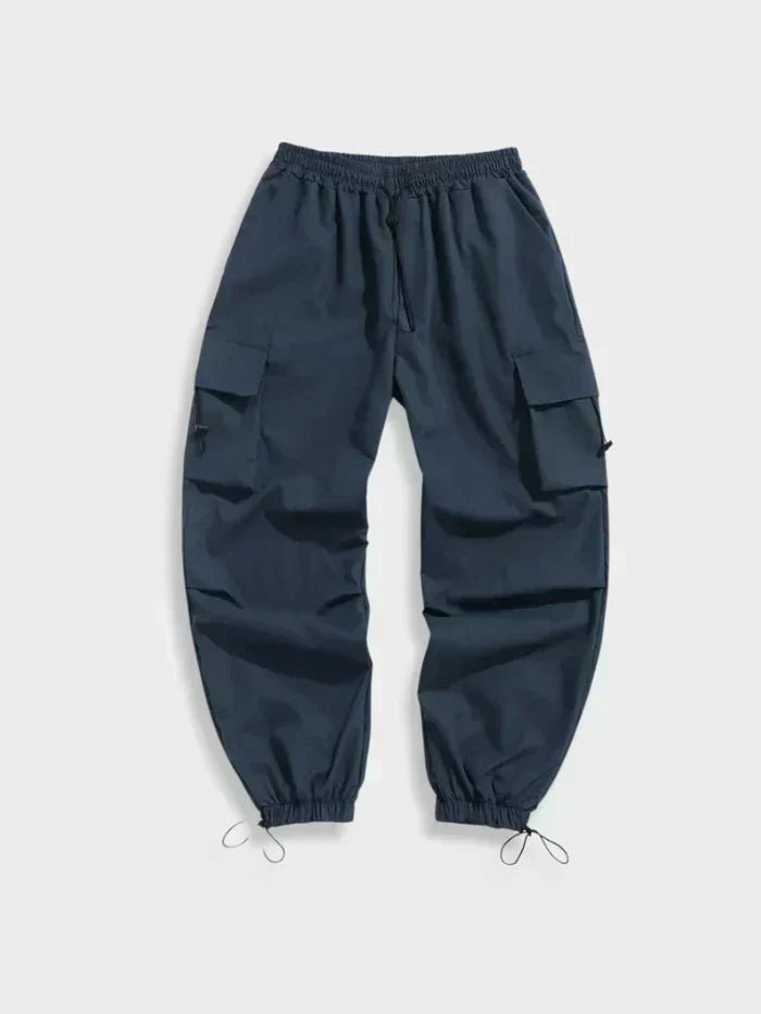 Men's Wide-Leg Cargo Pants Elastic Waist Toggle Cuffs - Blue