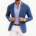 Mens Winter Coat Tailored Knit Notch-Lapel Blazer - Blue