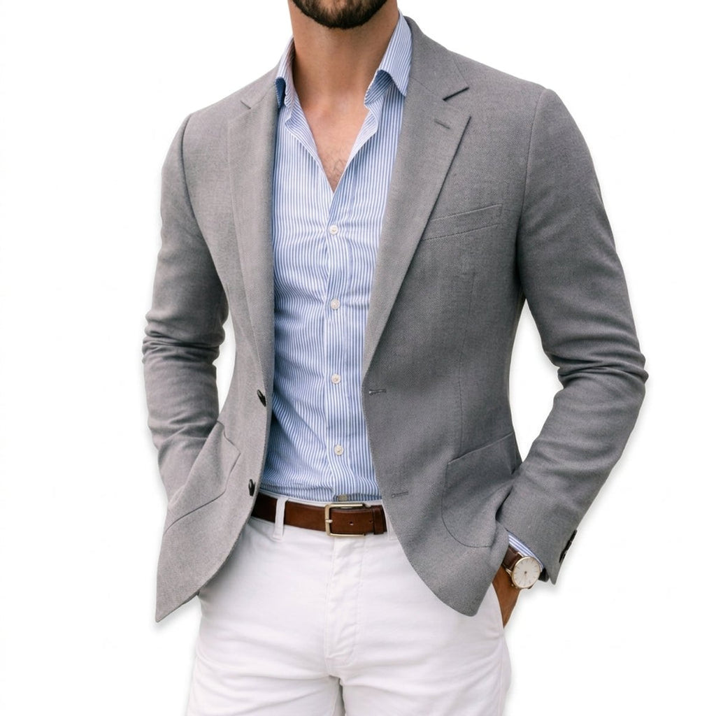 Mens Winter Coat Tailored Knit Notch-Lapel Blazer - Silver
