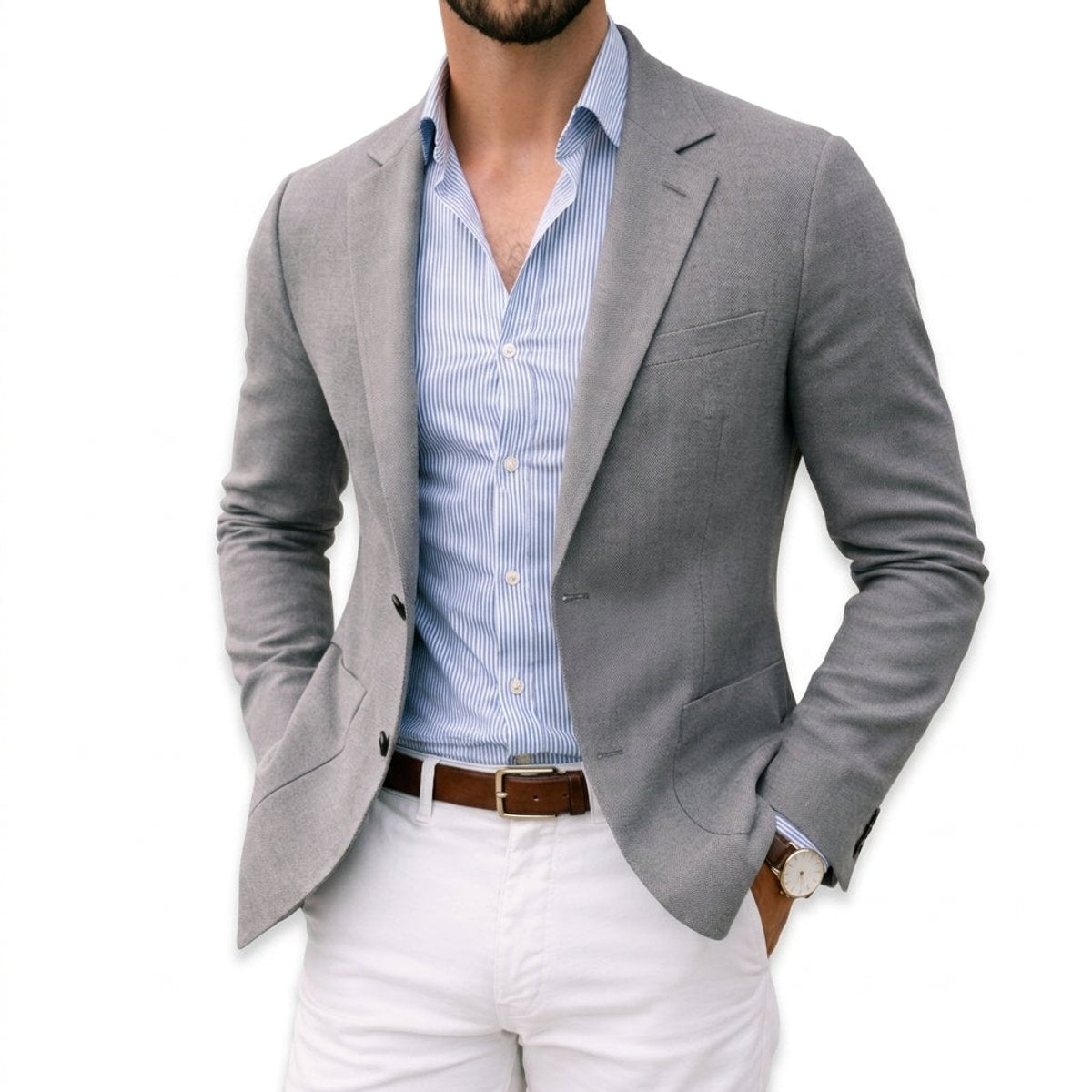 Mens Winter Coat Tailored Knit Notch-Lapel Blazer - Silver