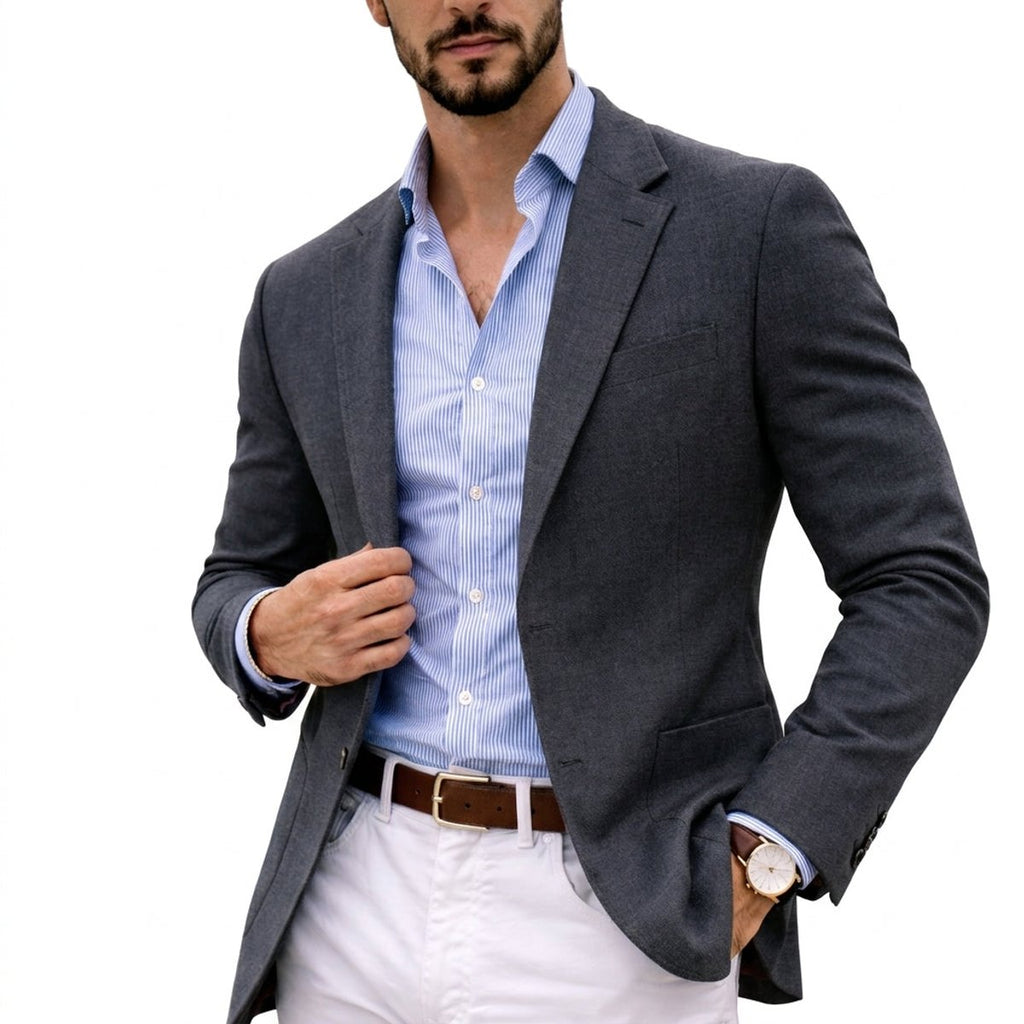 Mens Winter Coat Tailored Knit Notch-Lapel Blazer - Gray