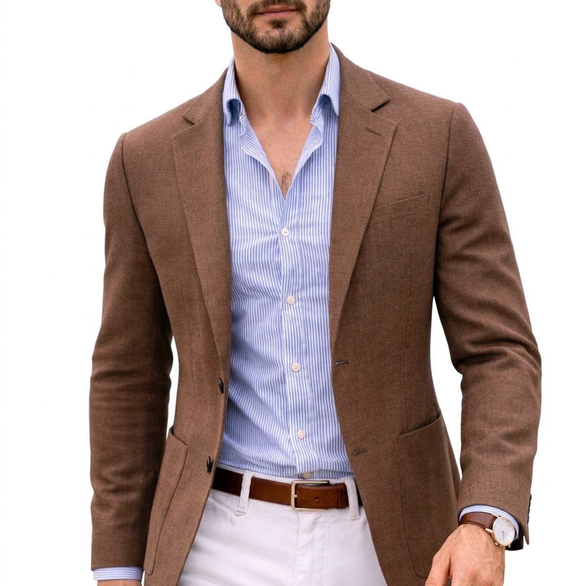 Mens Winter Coat Tailored Knit Notch-Lapel Blazer - Brown