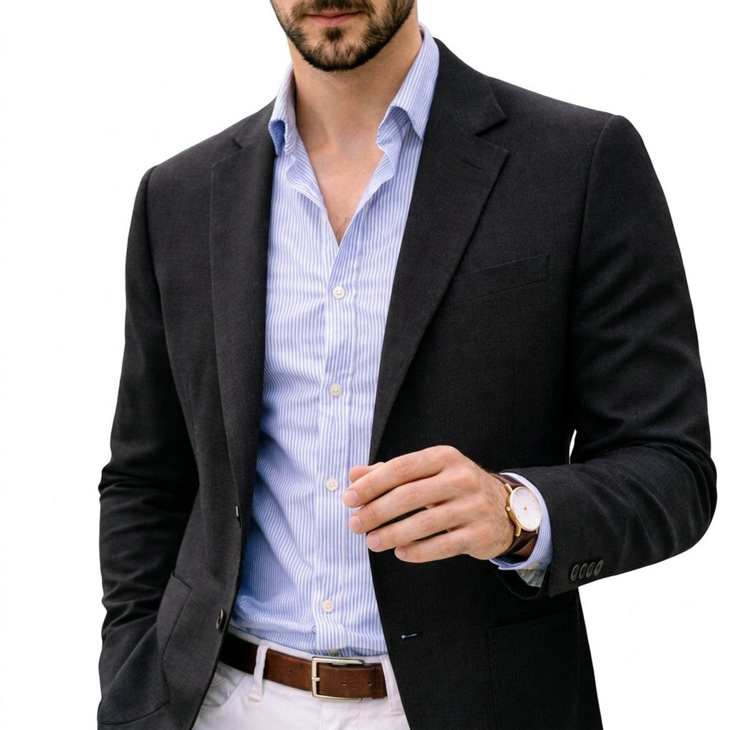 Mens Winter Coat Tailored Knit Notch-Lapel Blazer - Black