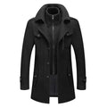 Mens Wool Coat Double-Layer Winter Overcoat Knit Collar - Black