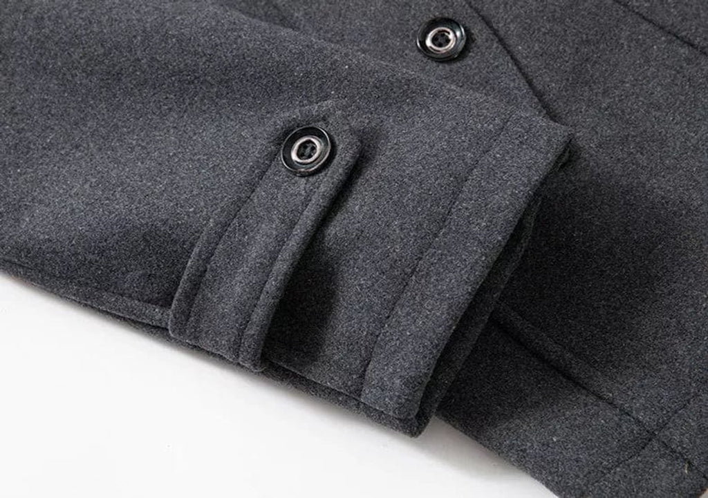 Mens Wool Coat Double-Layer Winter Overcoat Knit Collar
