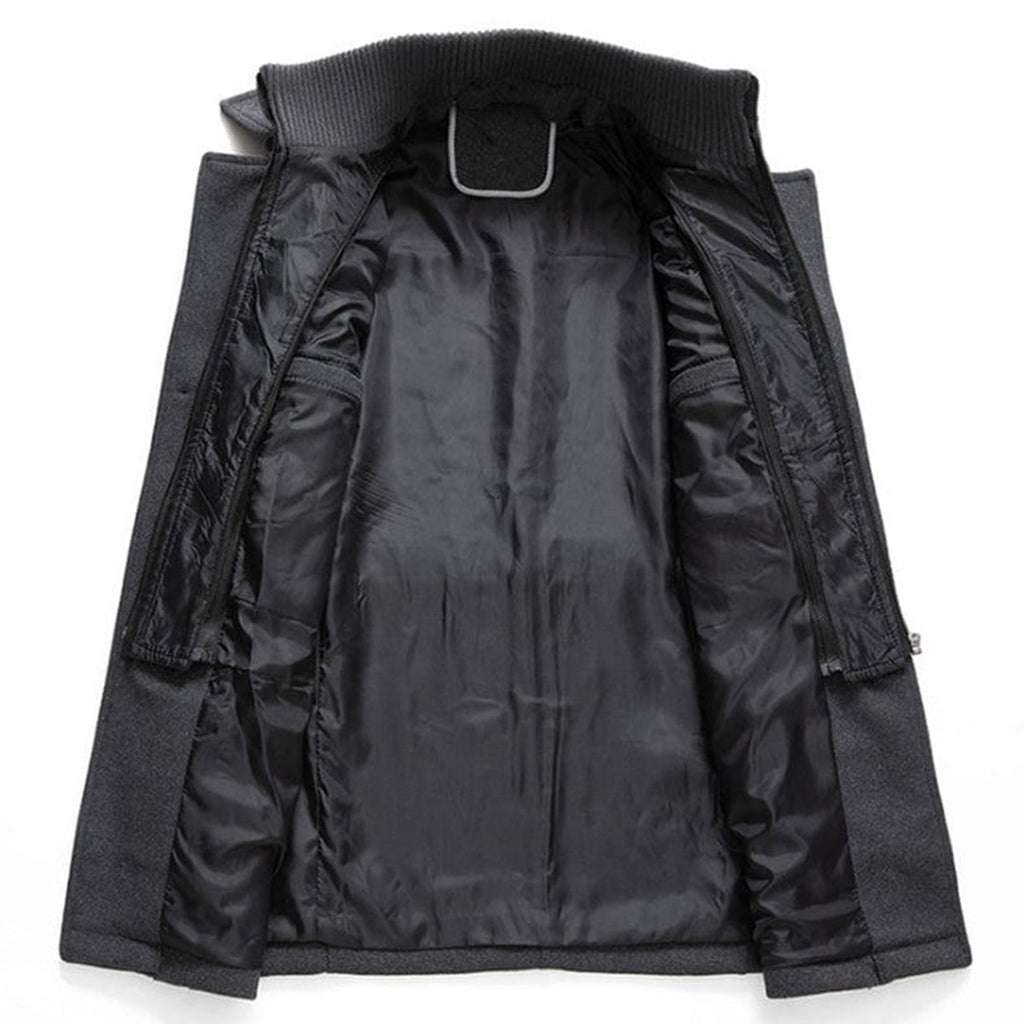 Mens Wool Coat Double-Layer Winter Overcoat Knit Collar