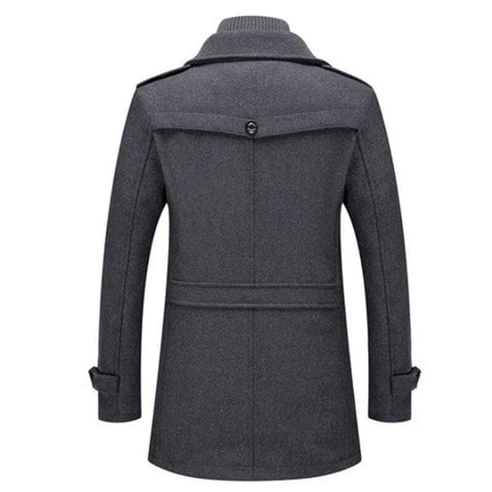 Mens Wool Coat Double-Layer Winter Overcoat Knit Collar