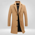 Mens Wool Coat Single-Breasted Longline Winter Overcoat - Camel