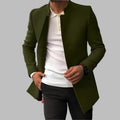 Mens Wool Coat Slim Fit Collarless Open Front Long Blazer - Green