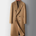Men's Wool Double-Breasted Long Overcoat Notch Lapel - Khaki
