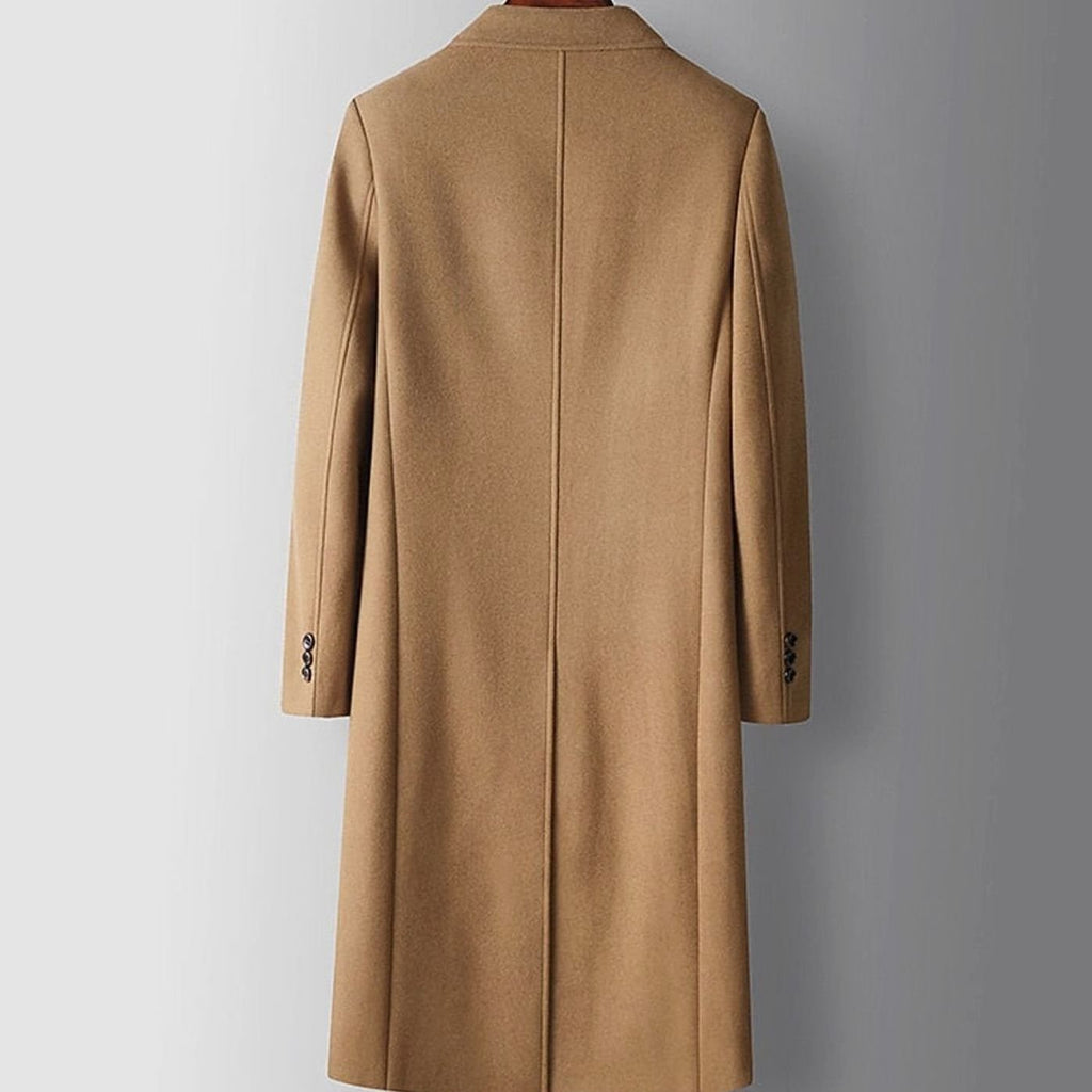 Men's Wool Double-Breasted Long Overcoat Notch Lapel