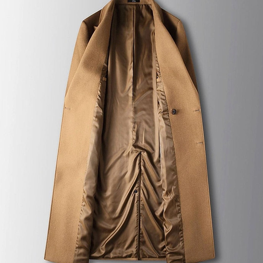 Men's Wool Double-Breasted Long Overcoat Notch Lapel