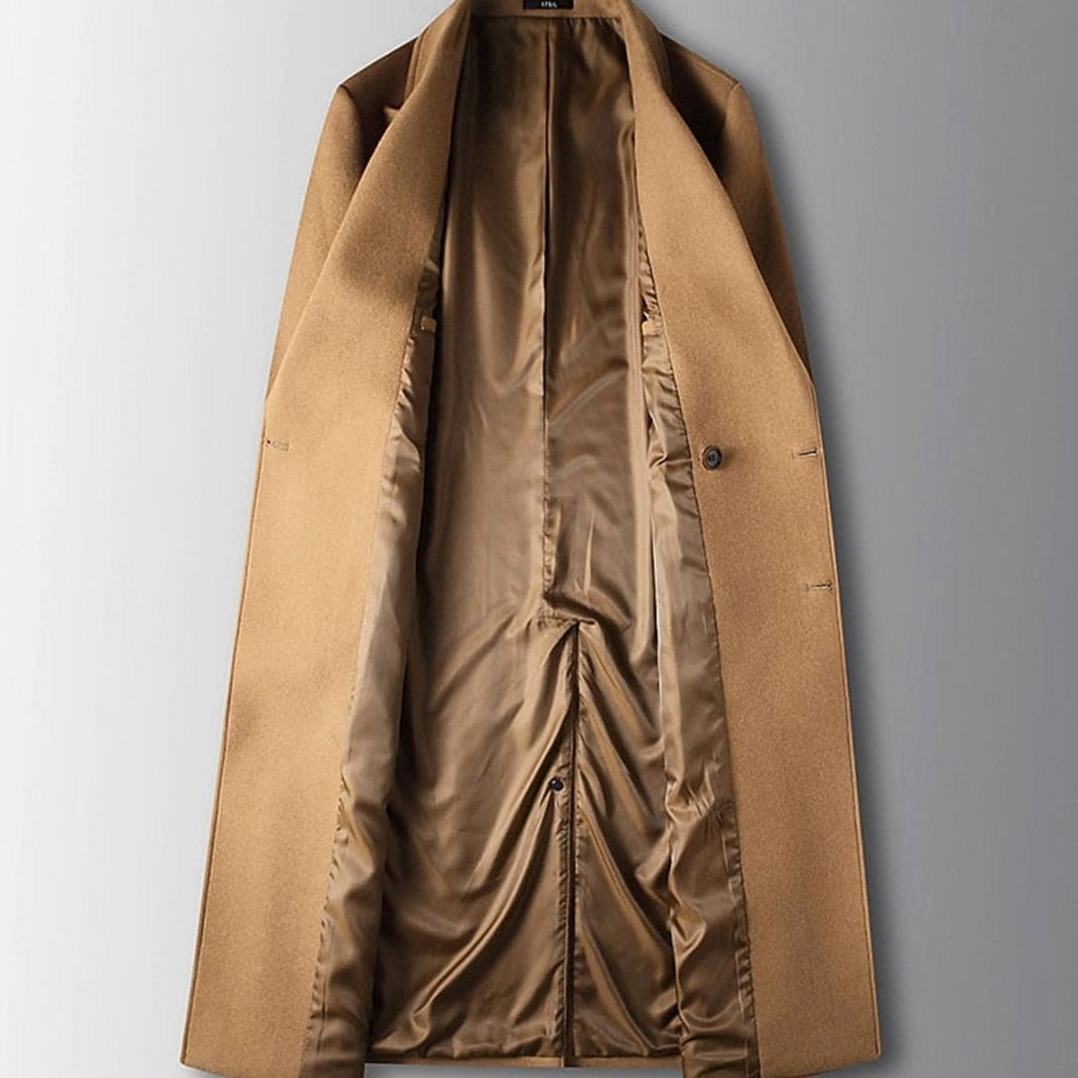 Men's Wool Double-Breasted Long Overcoat Notch Lapel