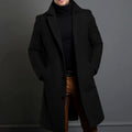 Men's Wool Notched-Lapel Longline Button-Front Overcoat - Black