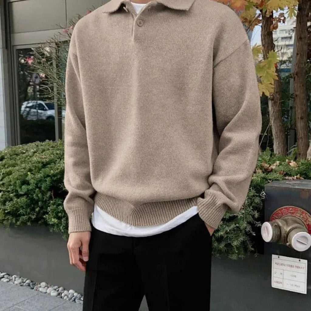 Men's Wool Quarter-Zip Collared Knit Pullover Sweater - Khaki