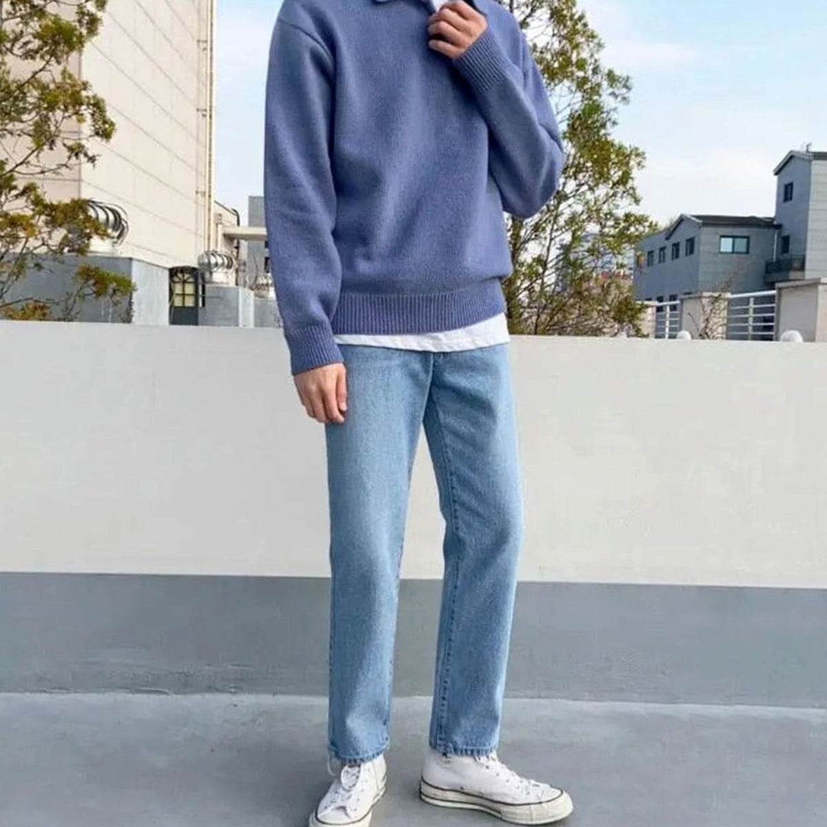 Men's Wool Quarter-Zip Collared Knit Pullover Sweater