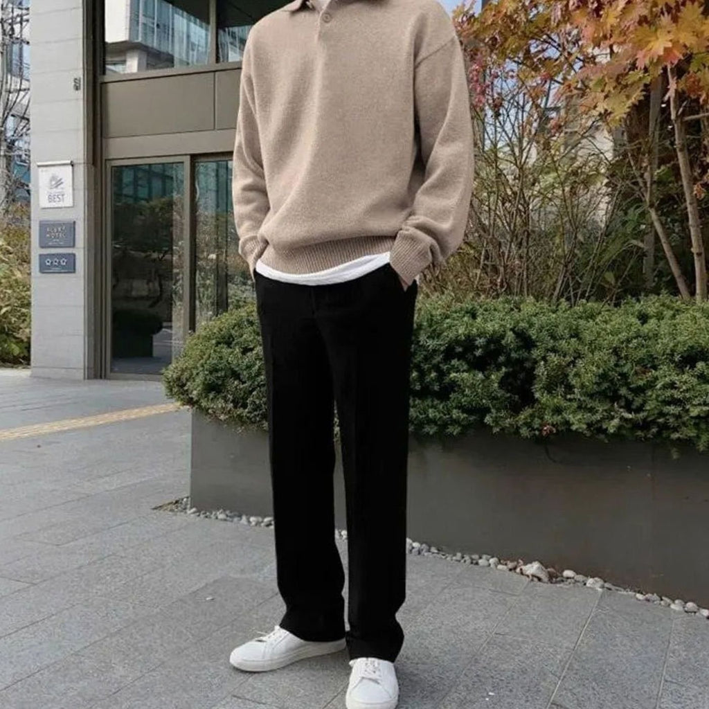 Men's Wool Quarter-Zip Collared Knit Pullover Sweater