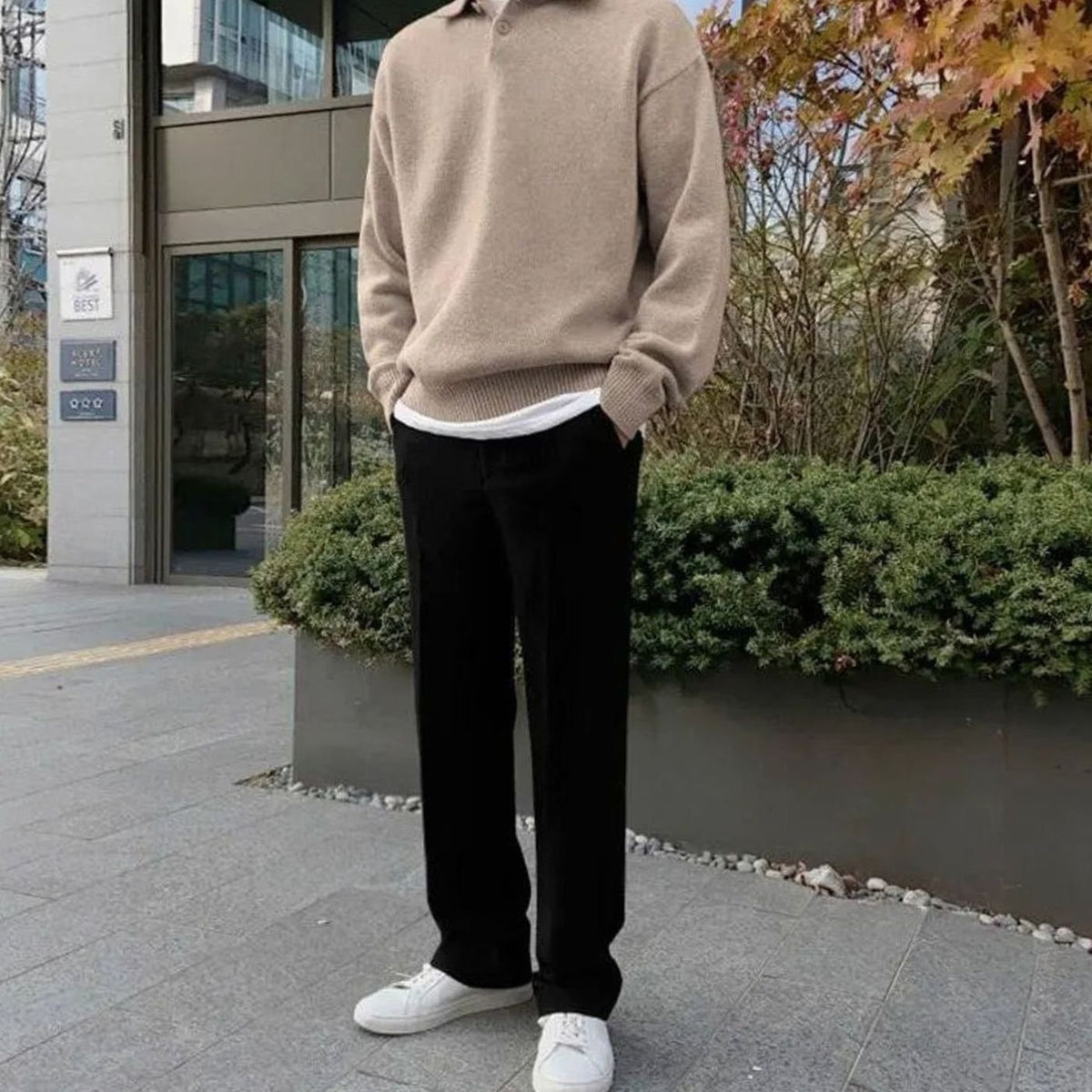 Men's Wool Quarter-Zip Collared Knit Pullover Sweater