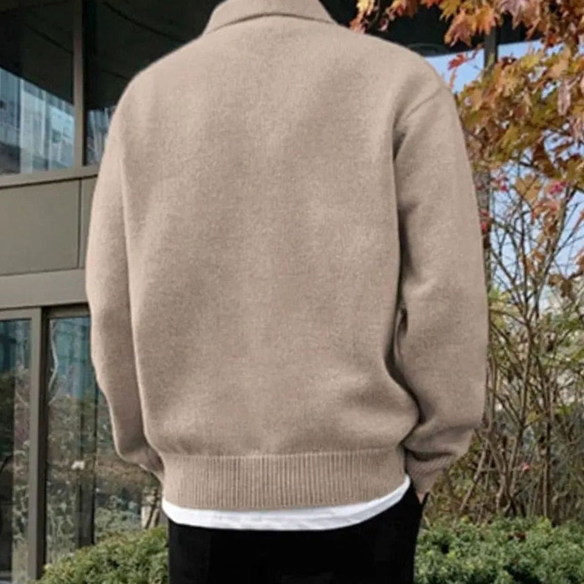 Men's Wool Quarter-Zip Collared Knit Pullover Sweater