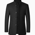 Men's Wool Stand-Collar Tailored Button-Front Overcoat - Black