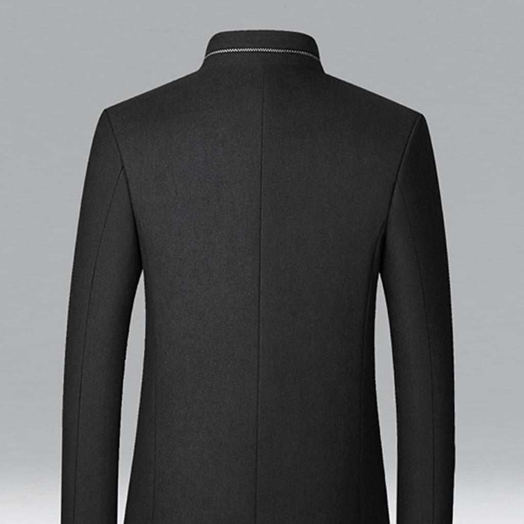 Men's Wool Stand-Collar Tailored Button-Front Overcoat