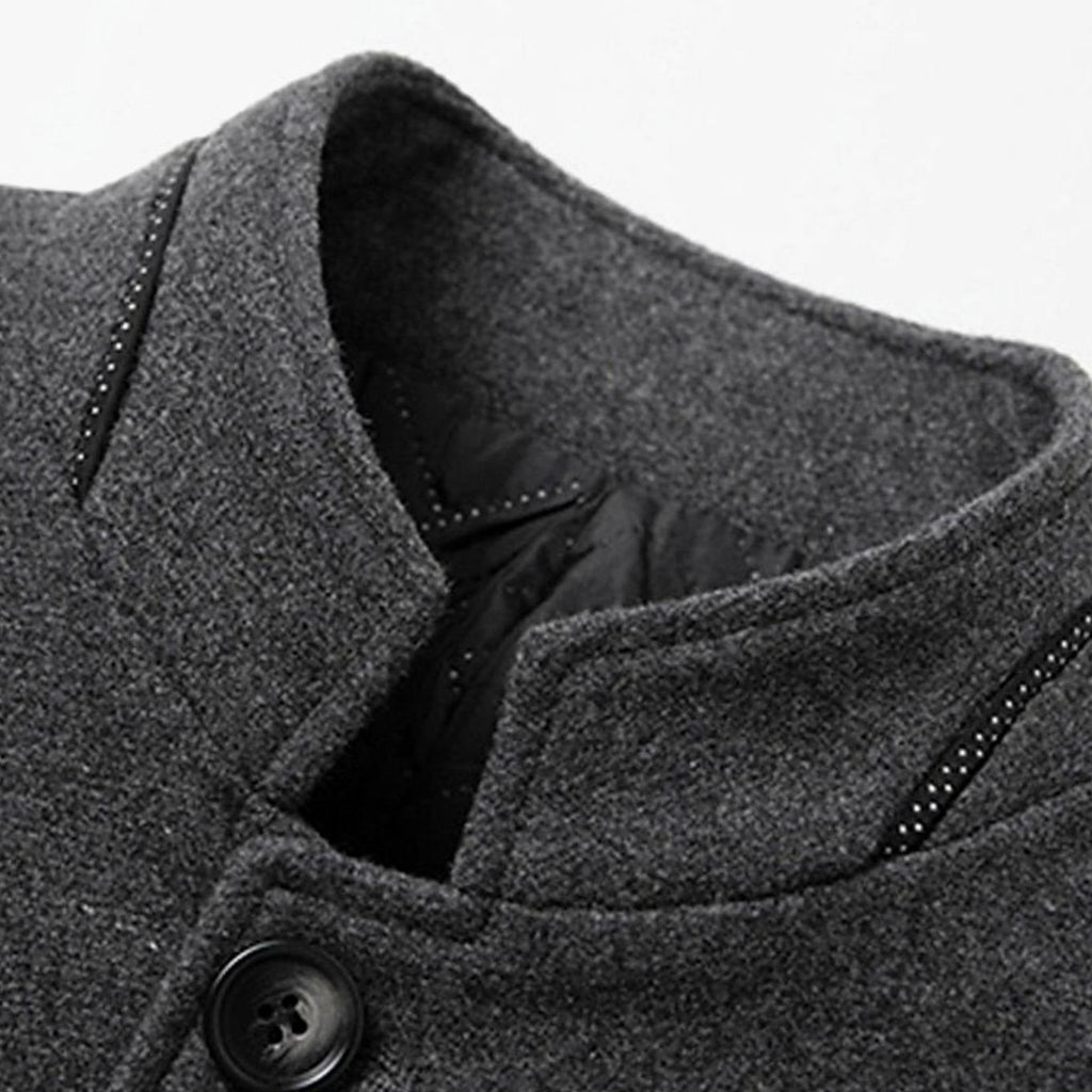 Men's Wool Stand-Collar Tailored Button-Front Overcoat