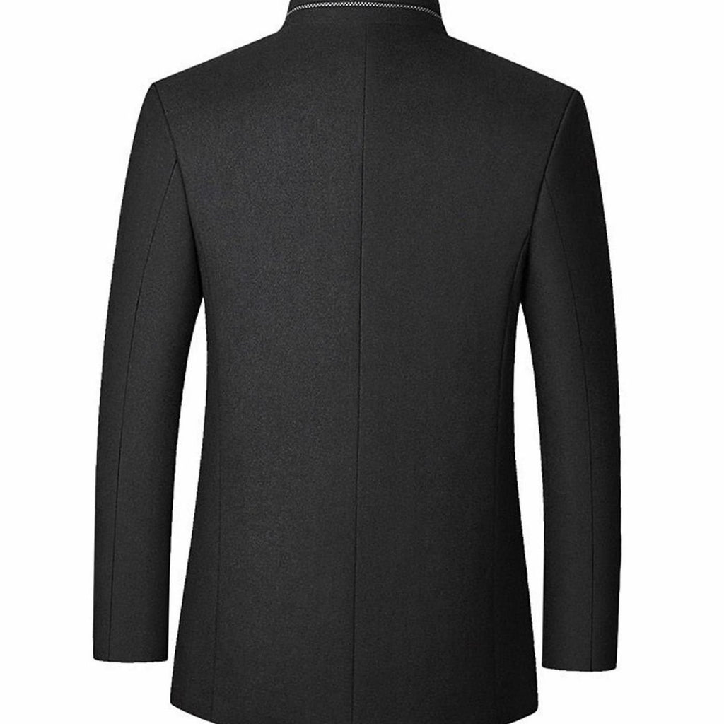 Men's Wool Stand-Collar Tailored Button-Front Overcoat